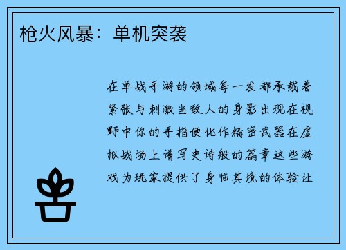枪火风暴：单机突袭